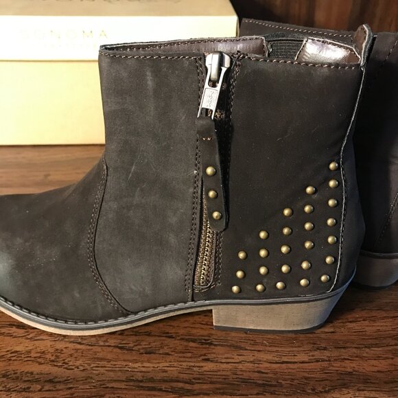 Sonoma Shoes - NEW Sonoma Melissa Ankle Boots Dark Brown Faux Suede Zipper Studs Womens 7.5